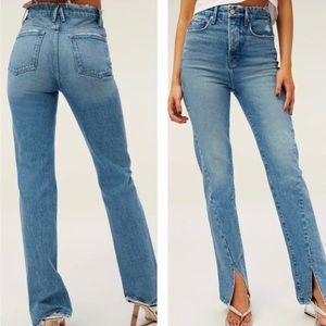 Good American Good Boy Long Twisted Slit Jeans Blue 693 Size 8/29